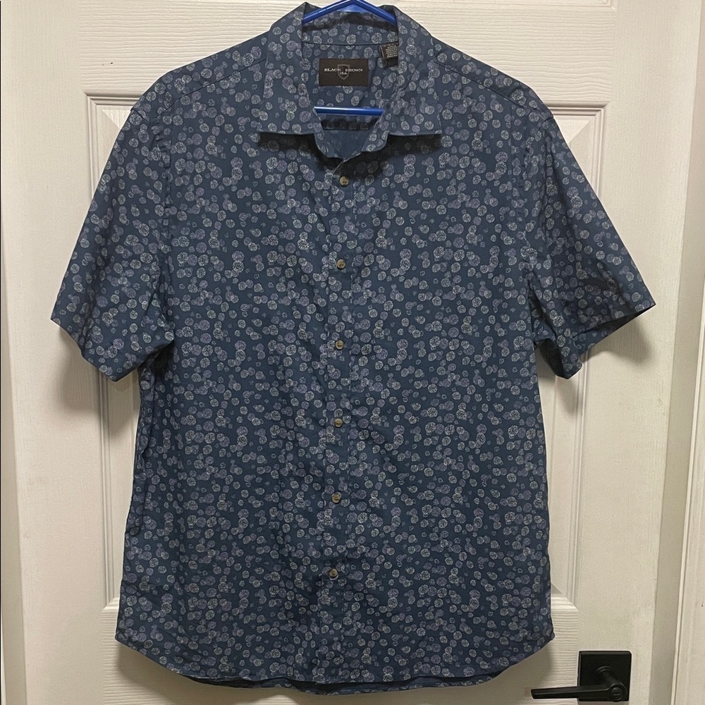 Black Brown 1826 | Blue | Patterned | Button Down | Short Sleeve | Shirt |Size L